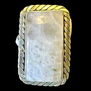 Genuine Rainbow Moonstone Sterling Silver Overlay Ring Size 9